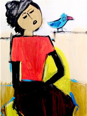 زن و پرنده آبی ( الهام از نقاشی گلی محلاتی)